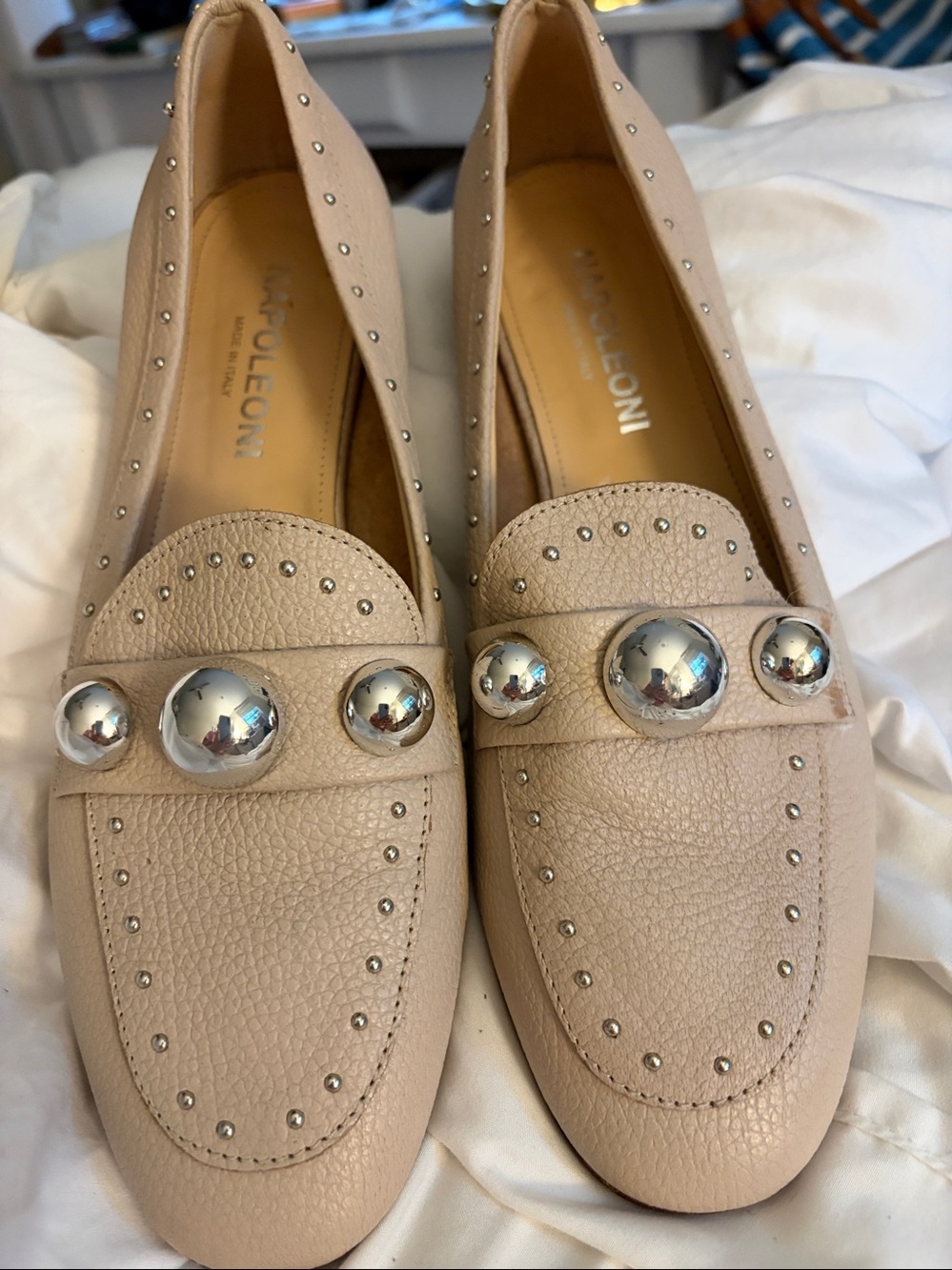 Napoleoni Sz 9 Italian Cream Leather Loafers